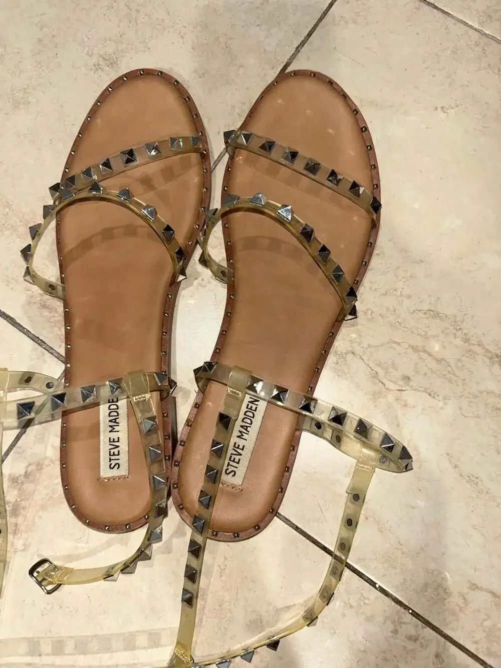 Steve Madden Travel Studded Clear Jelly Ankle Strap Sandals